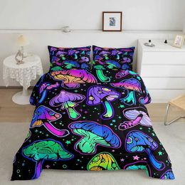 Bedding sets Red Mushroom Kawaii Comforter Set Twin Size Kids Botanical Plant Theme Print Quilt Bed for Boys Girls Adults H240521 KD51