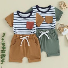 Clothing Sets 2Pcs Baby Boy Shorts Summer Clothes Short Sleeve Striped T-Shirt And Pocket Set