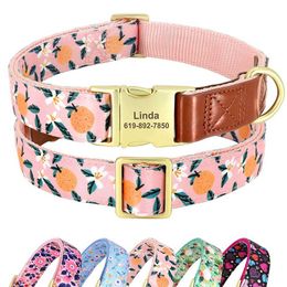 Dog Collars Leashes Personalized ID Collar Printed PU Leather Anti-lost Nylon Necklace Adjustable for Small Medium Large Pitbull H240522