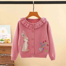 Maven Girls Clothes Lovely Pink Rabbit tröja med små kycklingar Bomull Sweatshirt Autumn Outfit For Kids 2 To7 Year L2405 L2405