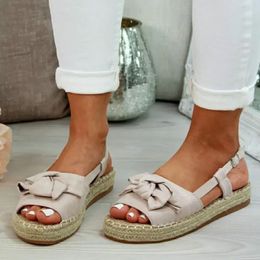 Dance Shoes Flat Thick-soled Grass-woven Muffin Cake Fish-billed Butter-knot Slipper For Women's In Summer Sandals Women