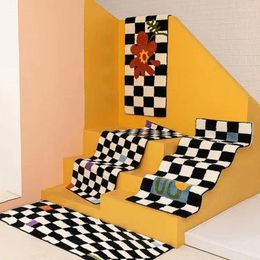 Carpets Retro Chessboard Plaid Bath Mats Fluffy Grids Soft Floral Carpet Bedside Long Living Room Rug Home Decor Anti Slip Floor
