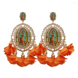 Dangle Earrings Jesus Rose Glass Rhinestone Orange Flower For Women Trendy Charms Wedding Big Drop Fashion Jewelry Female