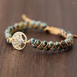 Link Bracelets Retro Leather Rope Natural Gems For Men And Women The Tree Of Life Boho Bracelet Party Jewellery