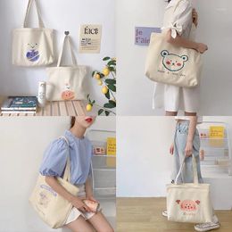 Shoulder Bags Women Canvas Shopping Bag Cartoon Printing Female Cotton Cloth Eco Handbag Large Capacity Tote Reusable Grocery
