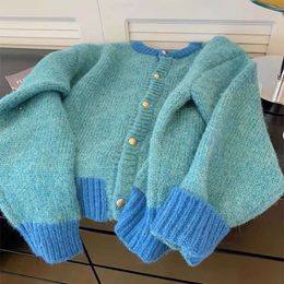Sweater Korea Childrens Kläder Girls Coat Spring Autumn Knitwear Baby Korean Fashion Loose Cardigan Round Collar L2405