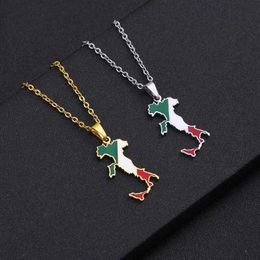 Pendant Necklaces Enamel stainless steel Italian map flag pendant necklace silver/gold Italian map ethnic party birthday jewelry d240522