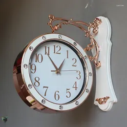 Wall Clocks Quartz Luxury Silent Room Decor Modern Living Sided Home Hanging Restaurant Double Watch Clock