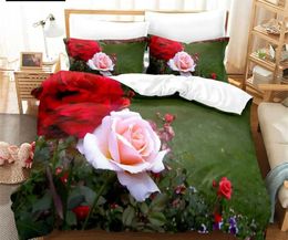 Bedding sets Flower Duvet Cover Set Bed Single Red Rose Quilt 3D Comforter Sets 3pcs with Case King Size Full Wedding H240521 9ARX