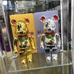Action Toy Figures Bearbrick 400% Gold and Silver Cat Electroplating Process 28cm High Home Decoration Doll Desktop Gift Picture H240522