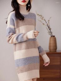 Casual Dresses Fall Pure Cashmere Knitted Dress Women's Loose Commuting Long Sweater Skirt Wool