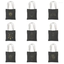 Storage Bags Sun Moon Printing Canvas Shopping Women Shoulder Cloth Black Reusable Shopper Teacher Student Book