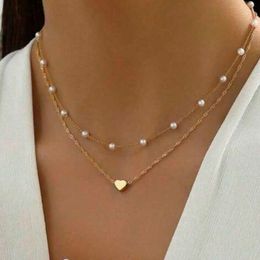 Pearl Necklaces for Women 14k Gold Plated Pendant Chokers Layered Chain Necklace Simple Cute Heart Pendant Necklace 2405215