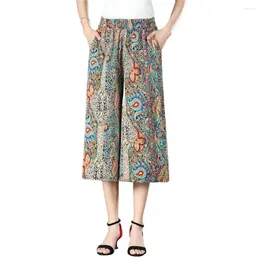 Women's Pants Cropped Floral Print Wide Leg Culottes With Pockets Comfy Yoga Workout For Women Summer Mid-calf Trousers Thin