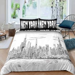 Bedding sets City Building Set New York Theme Comforter Cover Duvet for Kids Teens Adults Men with 2 Bedroom Decoration H240521 2T36