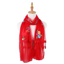 Women Rose Flower Embroidered Scarf Wraps Shawls Breathable Thin Scarf For Ladies Sunscreen Long Neck Scarf Muslim Hijab