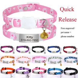 Cat Collars Leads Personalized 1cm Width Collar with Bell Safe Breakaway Cats Quick Release Cute Necklace Free Engrave For Kitten H240522