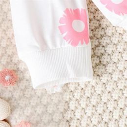 Clothing Sets Baby Girls 2-piece Outfit Flower Print Long Sleeve Crew Neck Sweatshirt With Elastic Waist Sweatpants Fall Clothes