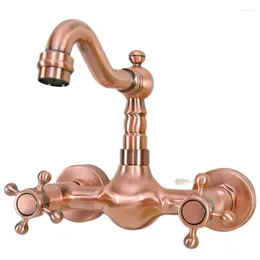 Kitchen Faucets Wall Mount Antique Red Copper Brass Bathroom Sink Faucet Swivel Spout Cold Mixer Water Tap 2nf946