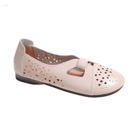 Shoes Leather 2024 Sandals Handmade Comfortable Flat-Heeled Soft-Soled Female Wind Tunnel Hollow Women Casual Flats 79296 2 3e1