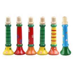 Colourful Wooden Trumpet Buglet Hooter Bugle Kids Musical Instrument Educational Toy for Children Random Colour