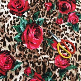Fabric Printed Rose Leopard Twill Fabric Brand Jacquard Clothing Shirt Fashion Designer Cloth Diy Sew by the Metre for Dress Materi T240522