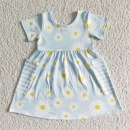Neue Mode Kids Designer Kleidung Mädchen Kleid Blumendruck Süßes Sommer Baby Kleider mit Pocket Boutique Kid Outfits Milchseide