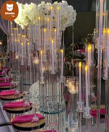 Party Decoration Whole 10 Arms Long Stemmed Modern Clear Acrylic Tube Hurricane Crystal Candle Holders Wedding Table Centerpie6968887