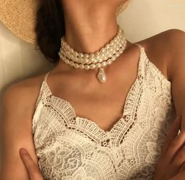 Choker Gorgeous Multilayers Imitation Pearl Necklaces For Women Jewellery Irregular Pearls Pendant Wedding Necklace 2024