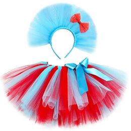 Skirts Red Turquoise Thing 1 Thing 2 Tutu Skirt for Girls Dr Seuss Costumes Party Outfit for Kids Toddler Photo Shoot Fluffy Skirts Set Y240522
