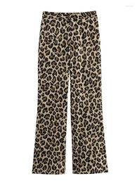 Women's Pants Vintage Leopard Print Straight Thin Long Ladies Fashion Animal High Waist Zipper Summer Trousers