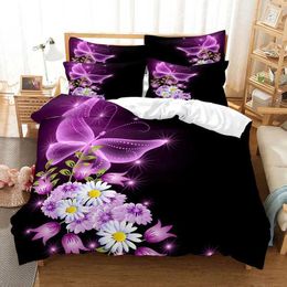 Bedding sets Purple Set Duvet Cover Bed Quilt Case 3D Comforter Lavender Butterfly Double Full King Queen Twin Single 3PCS H240531