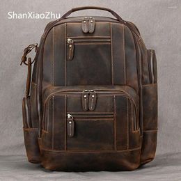 Backpack Vintage Fashion Genuine Leather Men Travel Bag Luxury Computer Bagpack Designer Shoulder For Male Multifunction