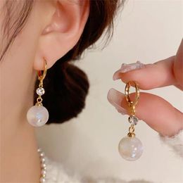 Stud Earrings Pearl Red Shiny Crystal Drop Earring For Women Fancy Colourful Simulated-pearl Long Hoop Party Jewellery Gifts