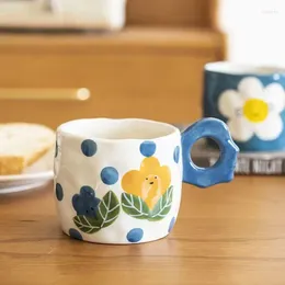 Mugs Ceramic Cups INS High-value Flowers Creative Handles Coffee Oatmeal Breakfast Couples