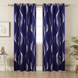 Curtain 2 PCS Grommet Top Curtains Silver Wavy Stripe Pattern Indoor Sun Shading Heat Insulation Bedroom/Home Decoration