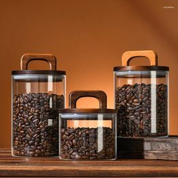 Storage Bottles Wooden Lid Glass Airtight Jar Food Container Tea Coffee Beans Kitchen Bottle Seal Candy Supplies