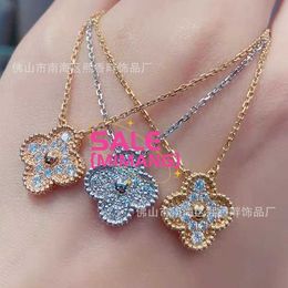 Original 1to1 Van C-A Four Leaf Grass Set Diamond Single Flower Necklace Women's Full Collar Chain Rose Gold High Edition 925 Silver QXYN