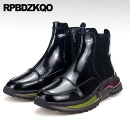 Boots Zipper Footwear Wedge High Sole Ankle Thick Soled Top Booties Patent Leather Men Trending Trainer Platform Sneakers Shoes