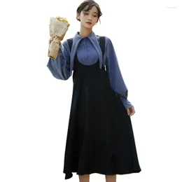 Work Dresses YUZACDWX 2024 Fashion Women's Two Piece Set Spring Blouse Skirt Vintage Strap French Dress Sets College Style