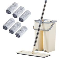 360 Rotating Flat Squeeze Mop and Bucket Hand Wringing Floor Cleaning Microfiber Pads Wet or Dry Usage Home Kitchen 2109084142531