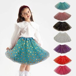 Skirts Childrens Baby Star Sparkling Dance Tutu Girl Sequins 3-layer Thin Gauze Preschool Pettiskirt Childrens Chiffon 2-8T Girls Birthday Y240522