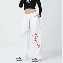 American drawstring street hiphop sports jazz dance loose high waisted printed casual pants for womens fashion