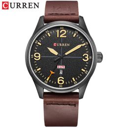 CURREN Brand Luxury Casual Military Quartz Watch Men Wristwatch Leather Strap Calendar erkek kol saati Relogio Masculino 252h