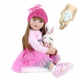 Dolls Lifelike Realistic Baby Doll Toy All Silicone Body 55cm 22 inches Long Hair Princess Baby Christmas Gift S2452201 S2452201 S2452201