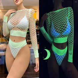 Bras Sets Sexy Bodysuit Glow In Dark Porno Women Erotic Lingerie Babydoll Plus Size Costumes For Luminous Mesh Sex Dresses