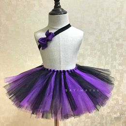 Skirts Girls Purple Black Tulle Skirts Baby Ballet Pettiskirt Tutus with Bow Headband Kids Halloween Party Costume Skirts Clothing Y240522