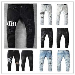 Fashion Mens Jeans Cool Style Luxury Designer Denim Pant Distressed Ripped Biker Black Blue Jean Slim Fit Motorcycle Size 28-40 High Quality 2024q0aa