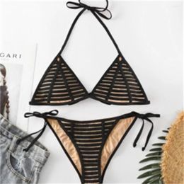 Women's Swimwear Black Sexy Micro Bikini Triangle Swimsuit Punk Halter String Women Trend Two Piece Beach Thong Bathing Suit Bikinis Set