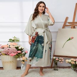 Home Clothing Sexy Half Sleeve Kimono Bathrobe Gown Female Print Flower Long Robe Spring Summer Sleepwear Nightgown Loose Rayon Dress